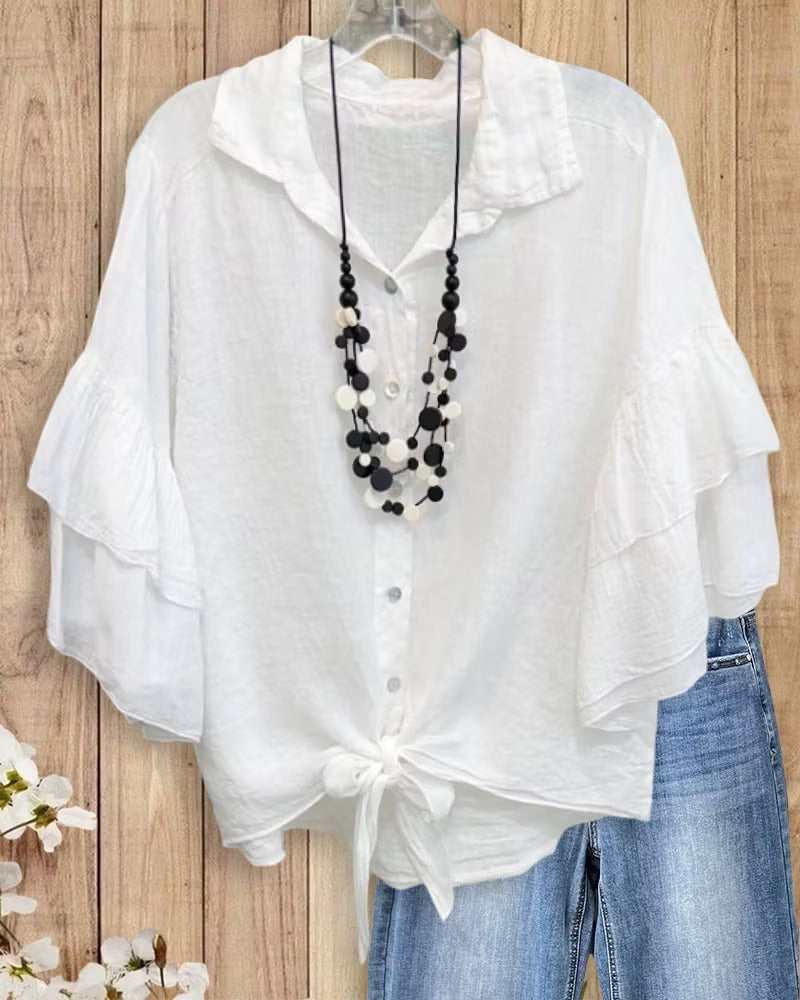 Blouse Col Chemise Volant Cravate