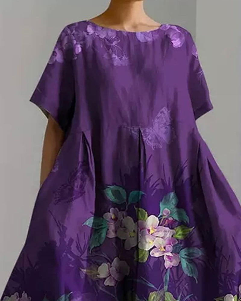 Robe Col Rond Violet Florale
