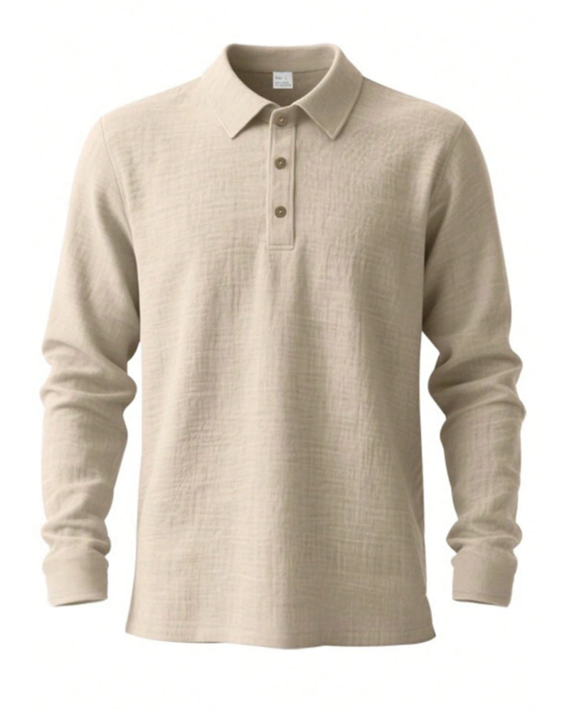 Chemise Homme Légère Coupe Ample Lin Manches Longues Polo