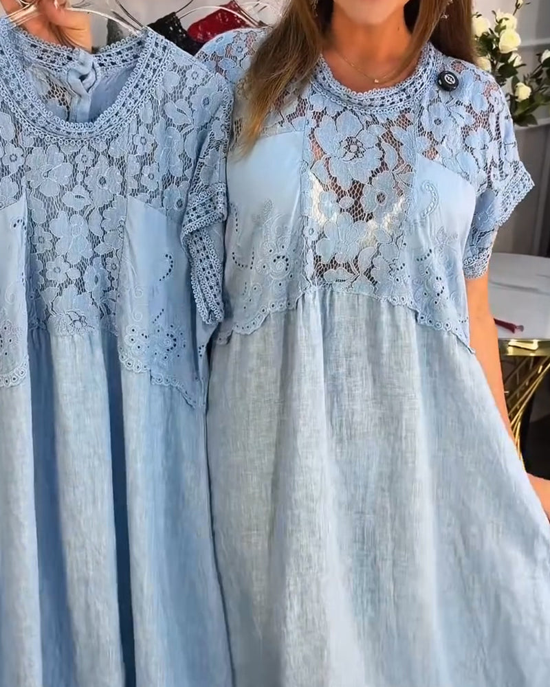 Robe Élégante Dentelle-Garni Patchwork Maxi
