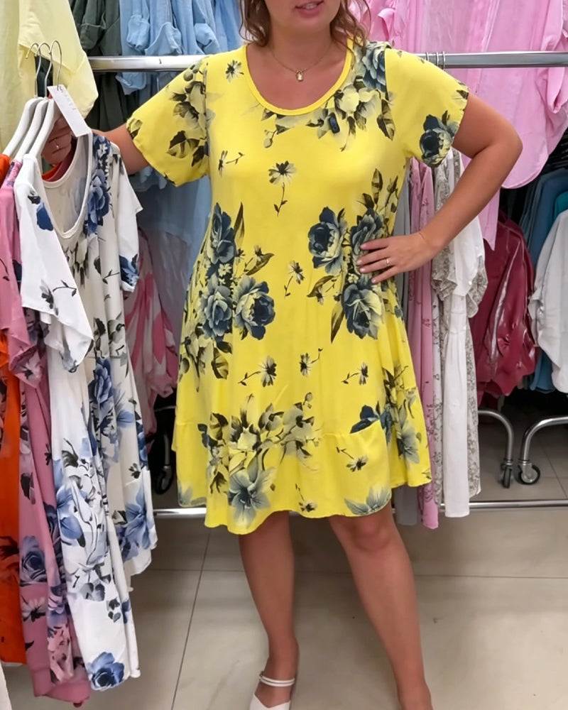 Robe Col Rond Florale A-Ligne
