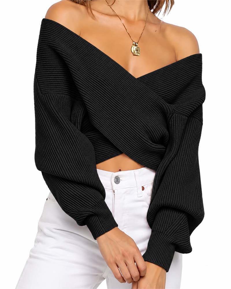 Pull Croisé Épaules Dénudées Court