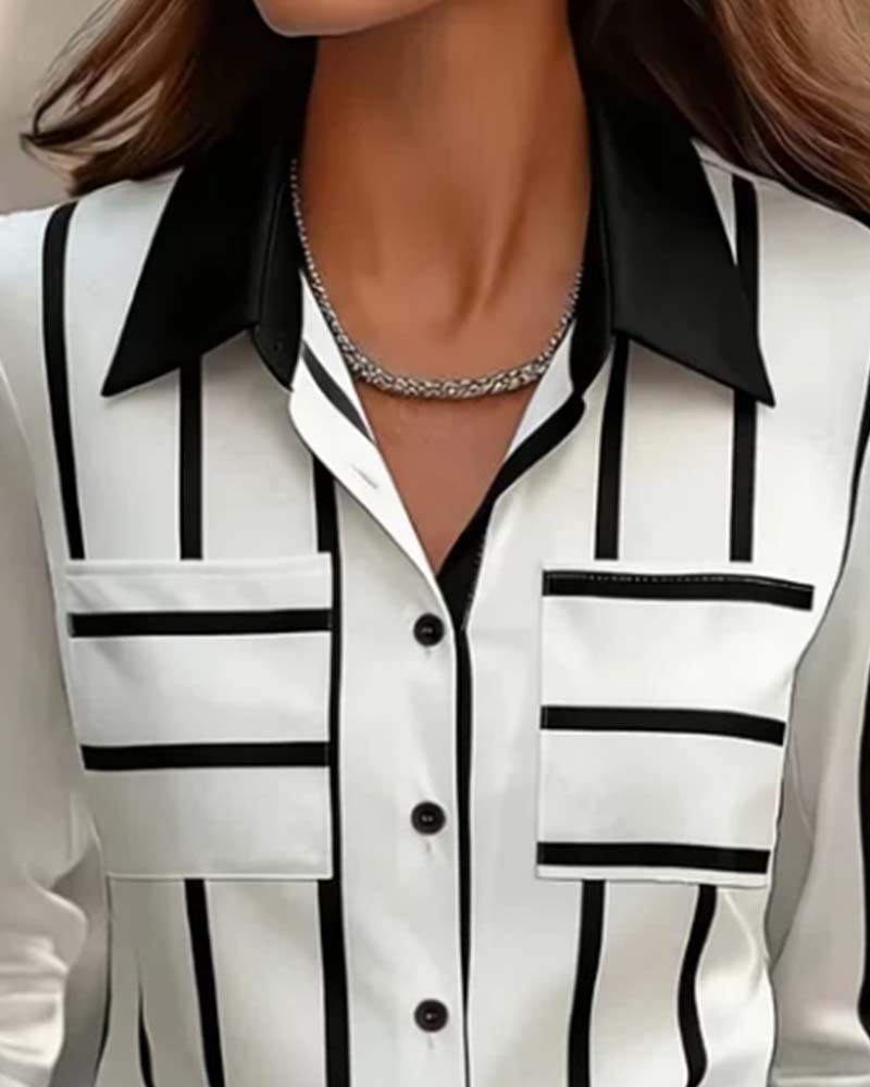 Chemise Rayée Poche Satin Décontractée