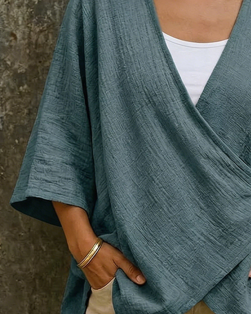 Blouse Col En V Croisé Devant Manche 3/4