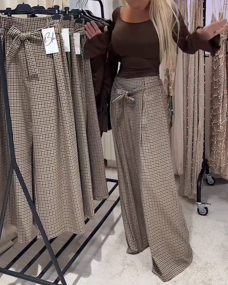 Pantalon Large Pied-De-Poule Style Vieux Riche