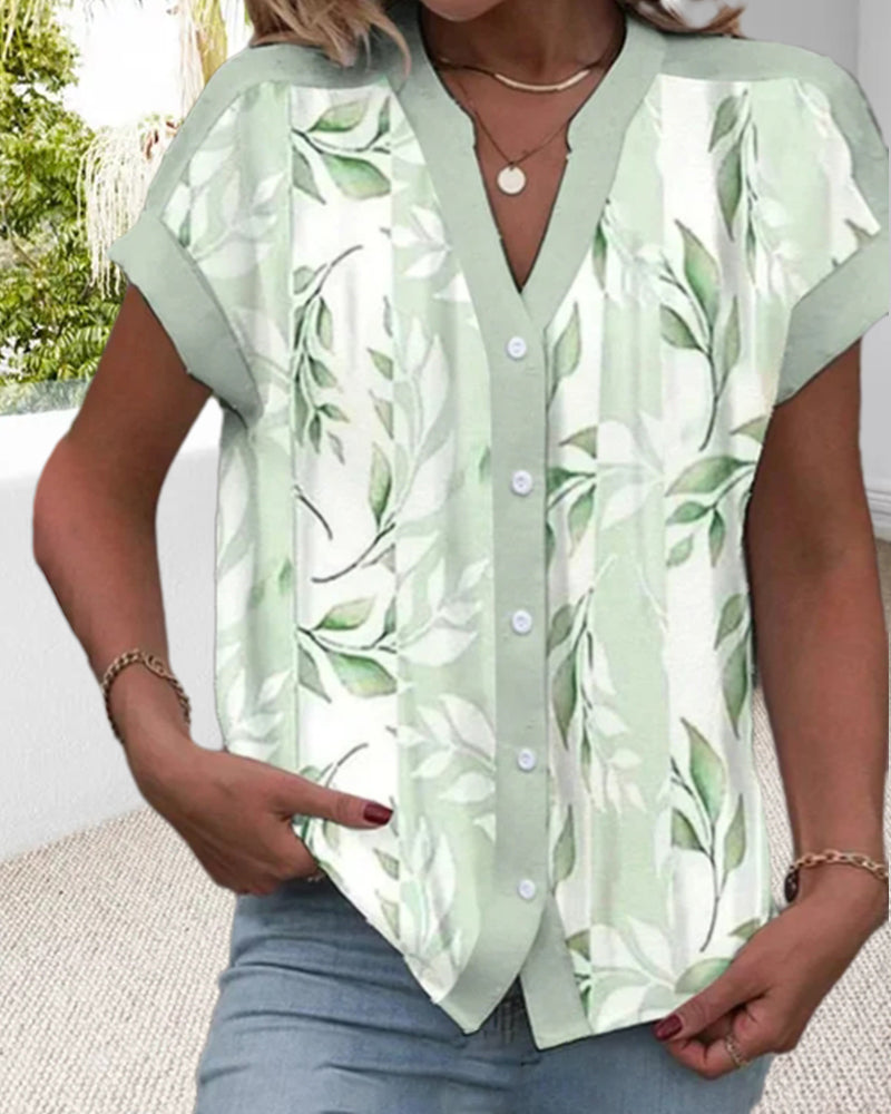 Chemise avec boutons et imprimé feuilles