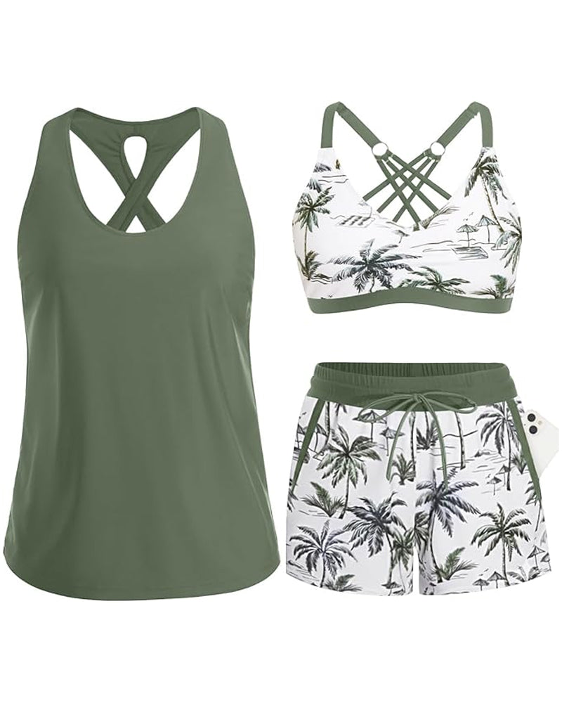 Couverture Et Bikini Crisscross Haut Sans Manches + Cordon Imprimé Pantalon Pour