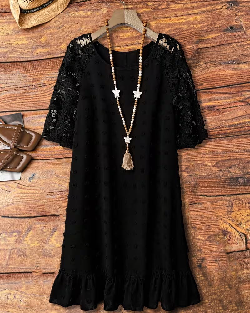 Robe Jacquard Dentelle Manche Patchwork