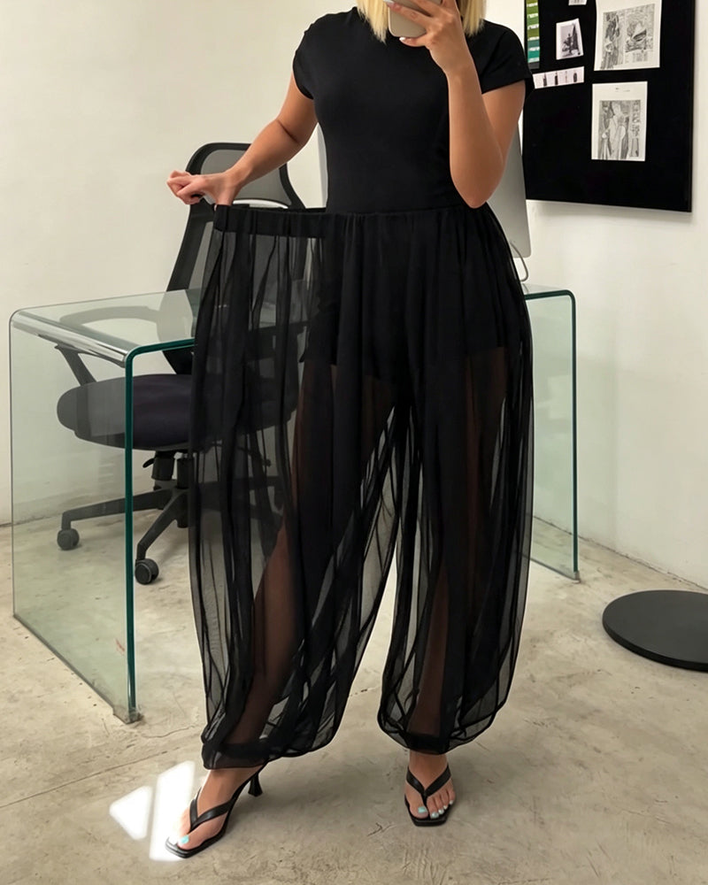 Pantalon Élégant Plissé Sheer