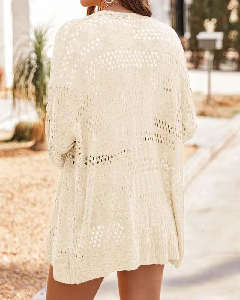 Cardigan Unie Dentelle Décontracté