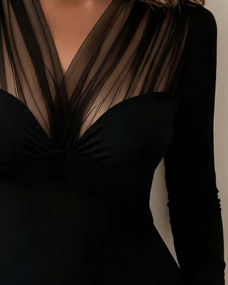 Blouse Col V Unie Manche Longue
