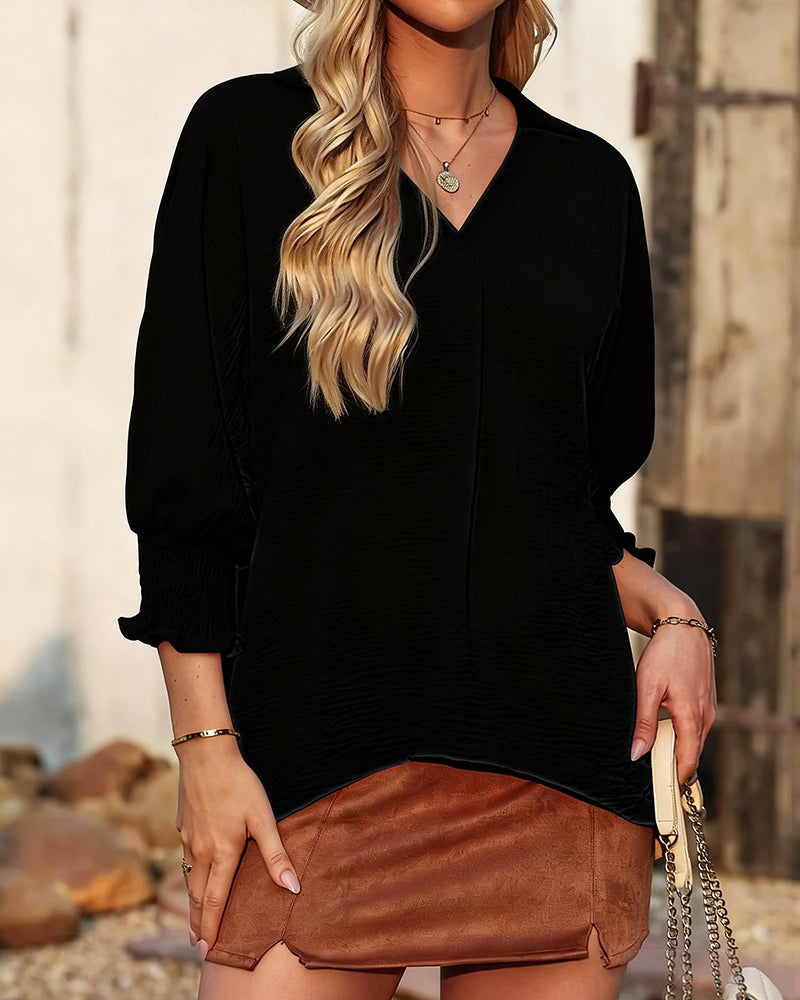 Blouse Col En V Coupe Loose Manche 3/4
