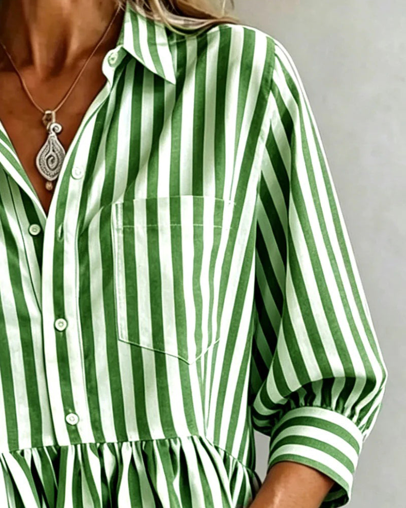 Blouse Décontractée Rayée À Volants