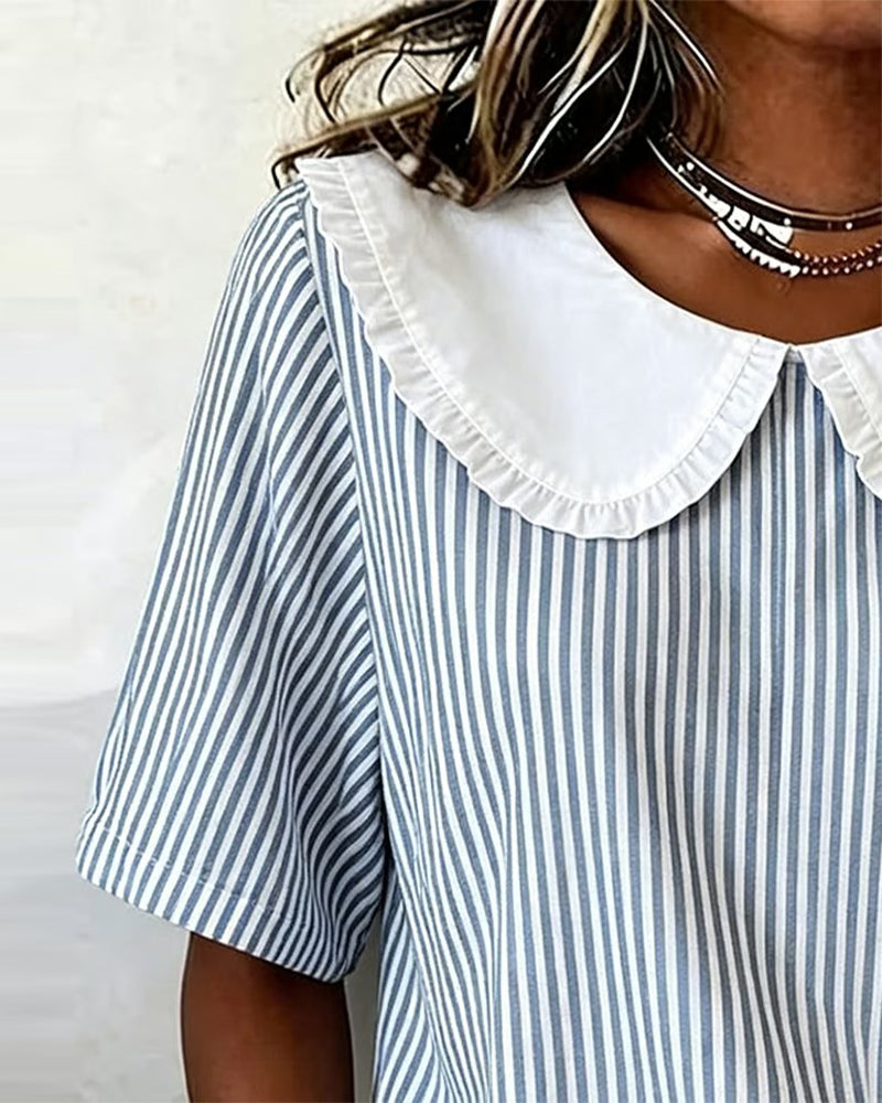 Blouse Rayée Col Peter Pan Manche Courte