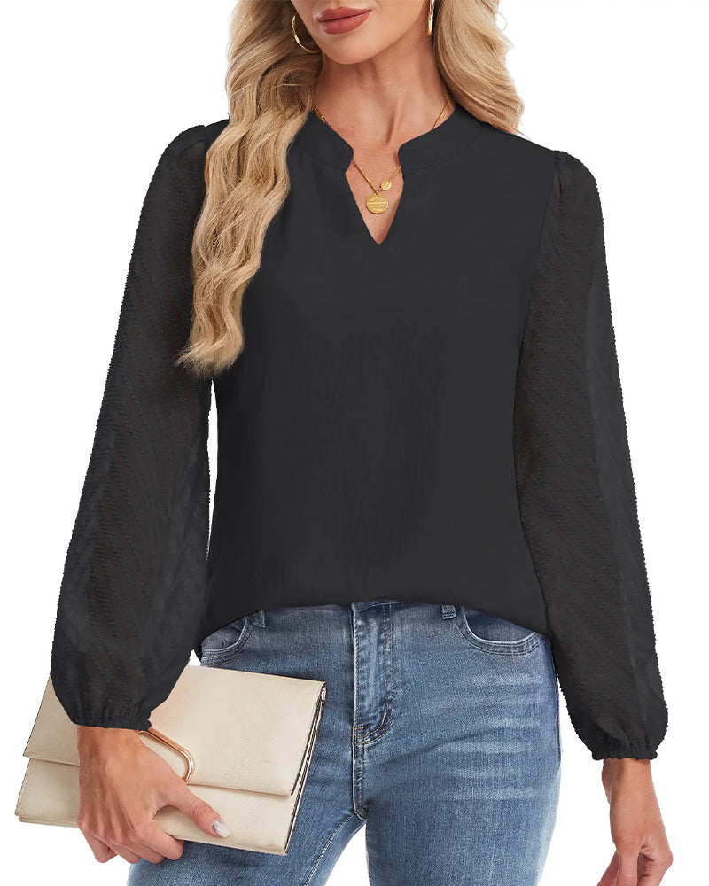 Blouse Col Montant Manche Longue Texturé Mesh