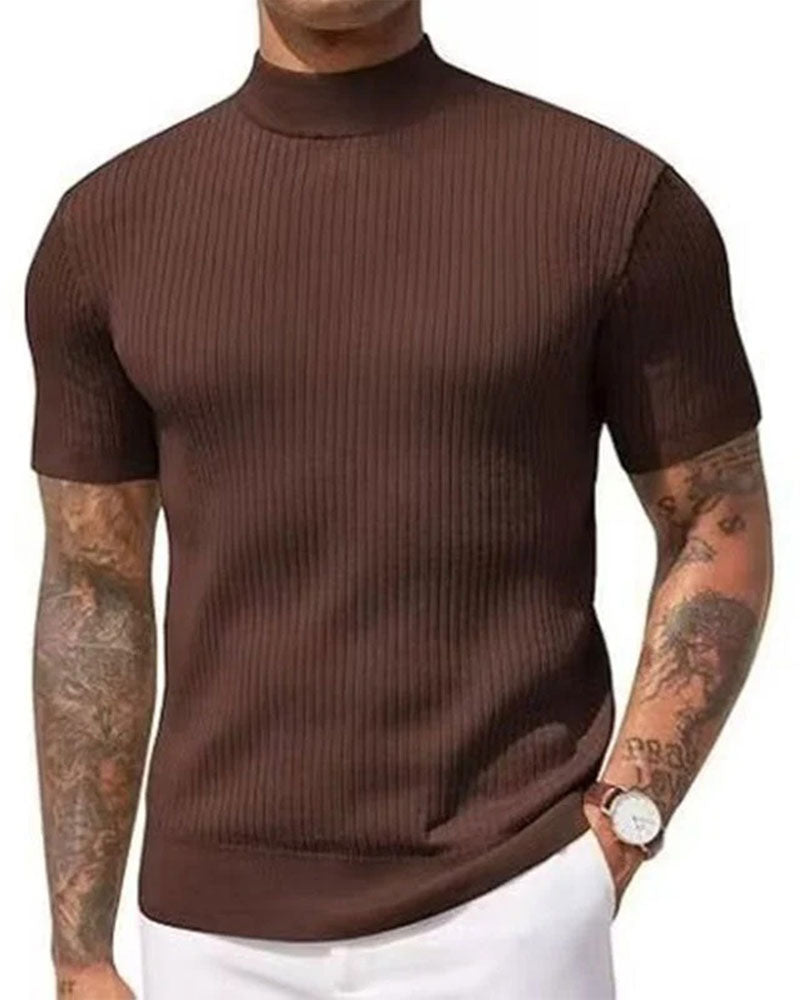 T-Shirt Col Mock Neck Homme Manche Courte