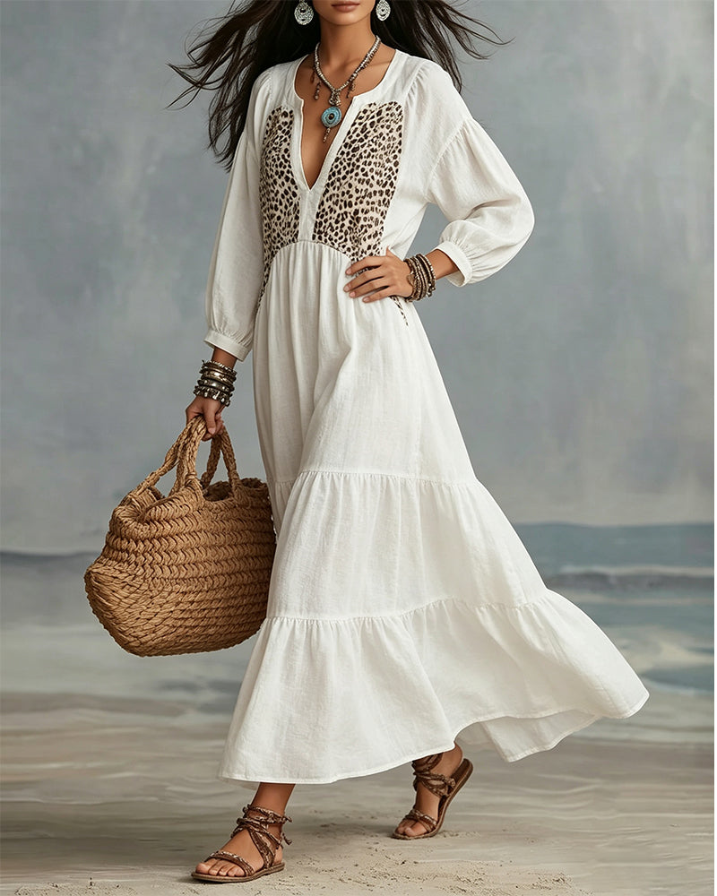 Blouse À Imprimé Léopard Manches Longues