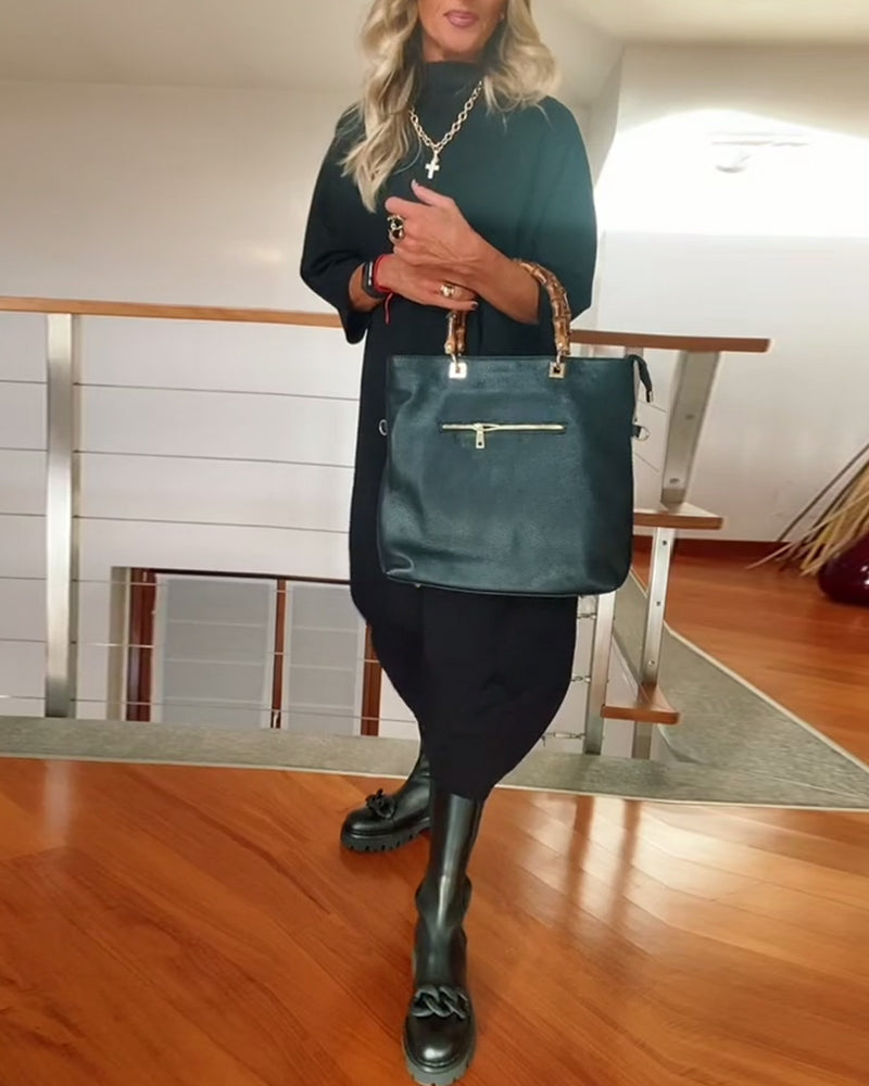 Robe décontractée ample à col haut de couleur unie