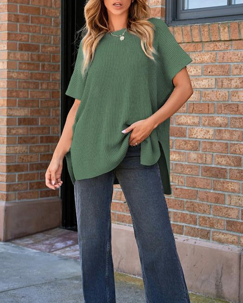 Pull-Over Unie Col Rond Manches Chauve-Souris