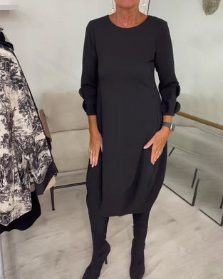 Robe Col Rond Coupe Loose Drapée Décontractée