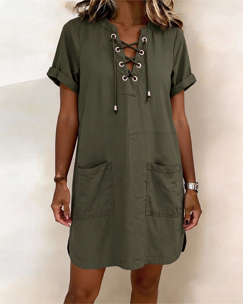Robe Attacher Col En V Poche Fourreau
