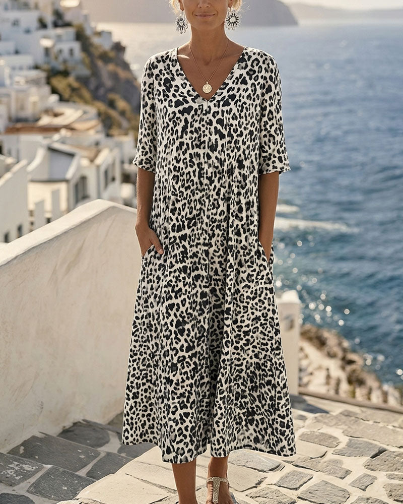 Robes Léopard Col V Ample