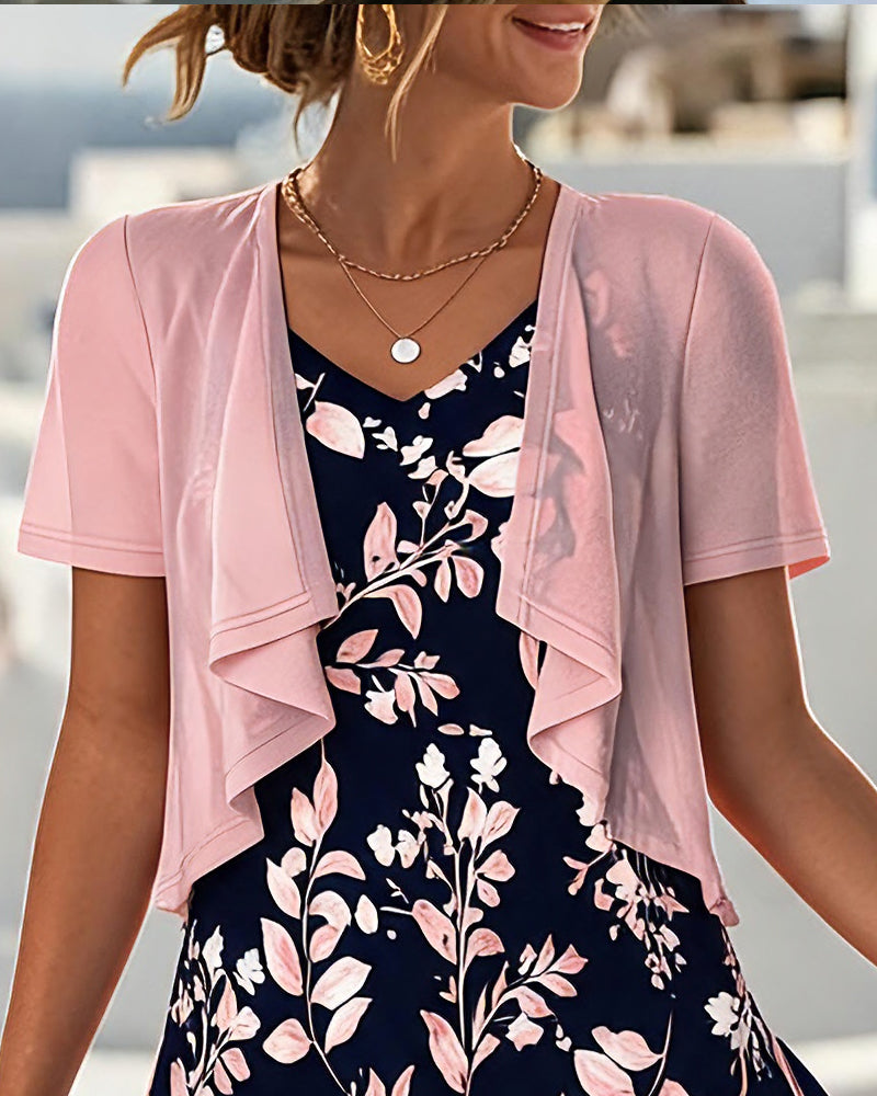 Robe & Haut Col V Sans Manches Fleuri