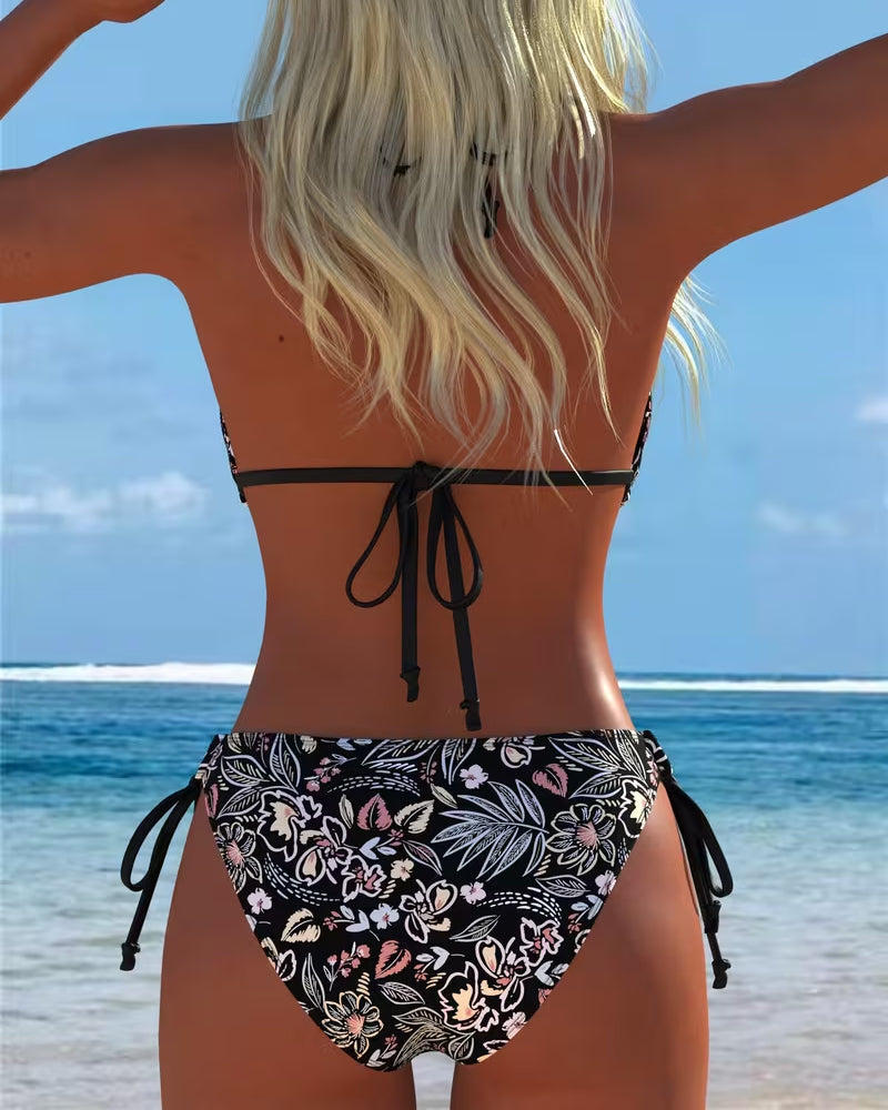 Bikini Fleuri Halier À Attacher Deux-Pièces Bikini