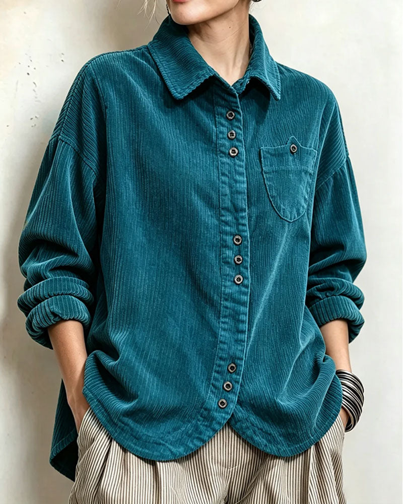 Chemise Revers Bouton Rayée Poche