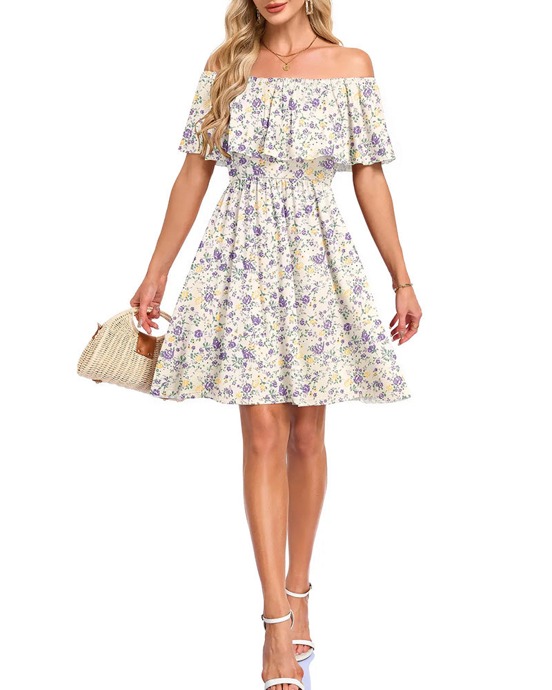 Robe Florale Épaules Dénudées Midi