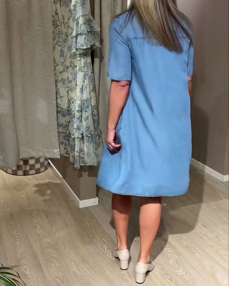 Robe Denim Camp Col Bouton-Devant Chemise