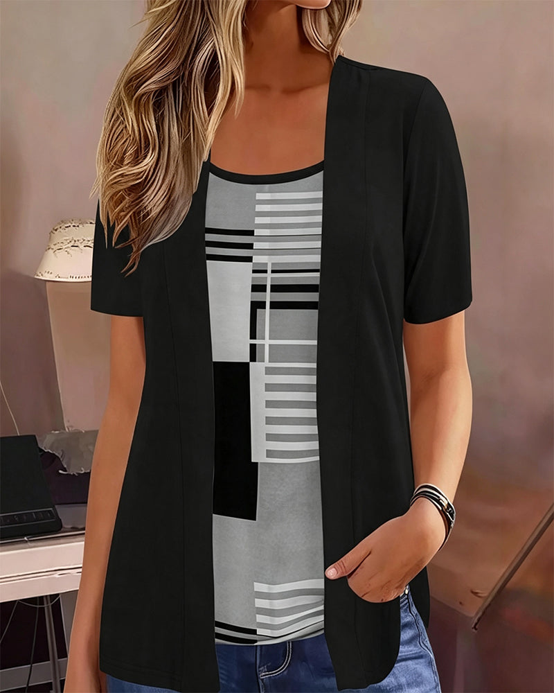 Blouse Patchwork Fausse Deux Pièces