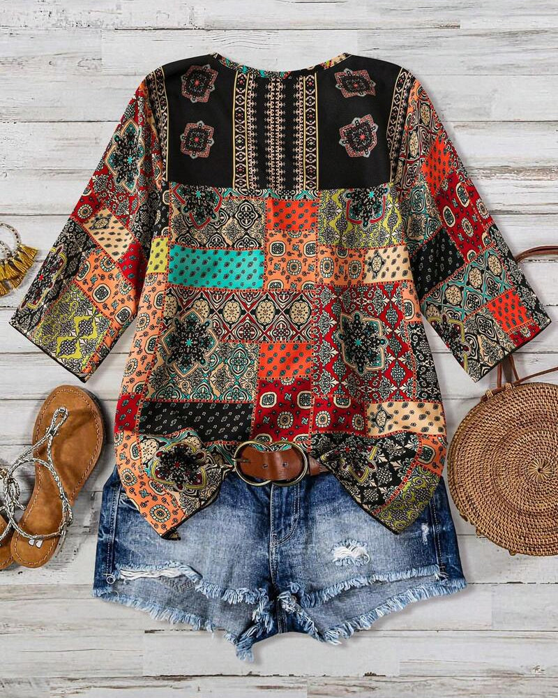 T-shirt Plissé avec Impression Vintage