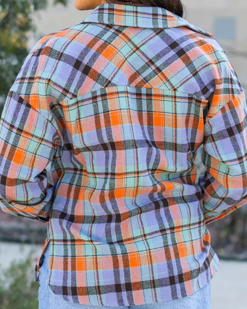 Blouse Bloc Couleur Écossais Décontracté Chemise