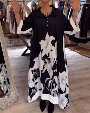 Robe À Col Imprimée Oversize Maxi