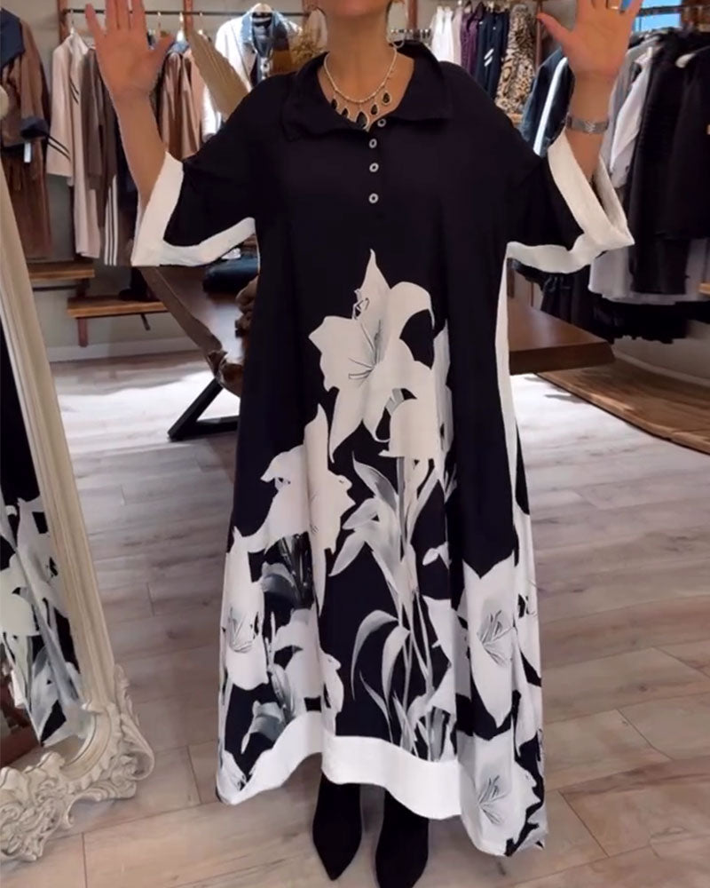 Robe À Col Imprimée Oversize Maxi