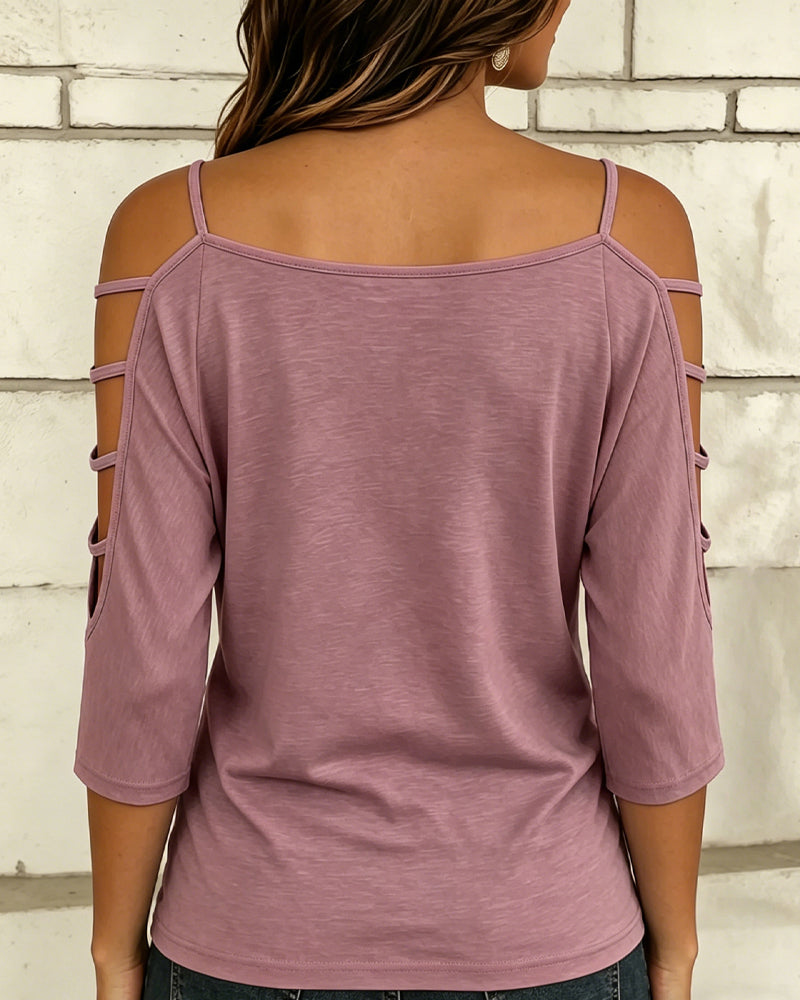 T-Shirt Unie Manche Coude Hors Épaule
