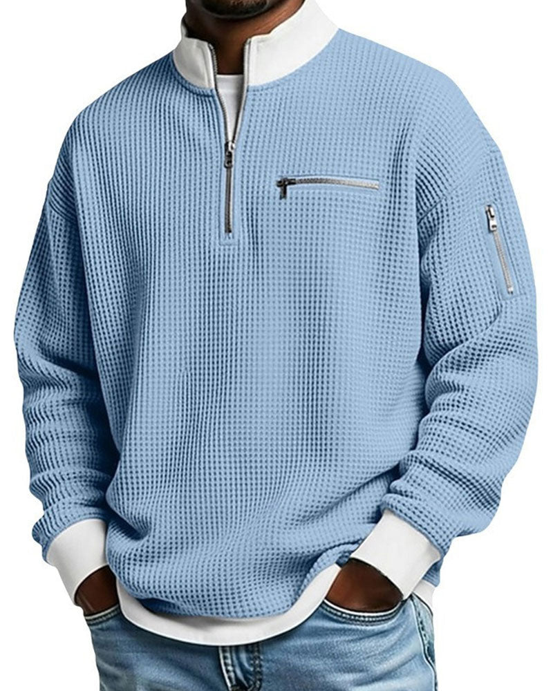 Sweatshirt Col Montant Contrastant Fermeture Éclair