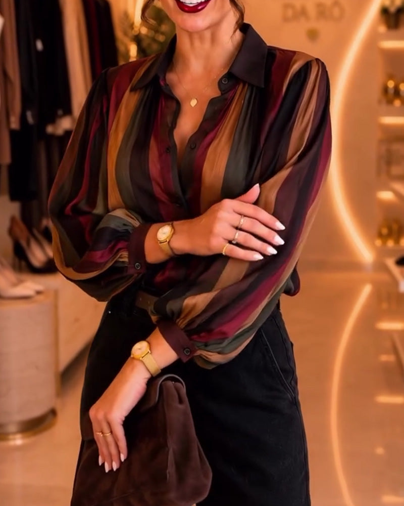 Blouse Rayure Rétro Manches Ballon