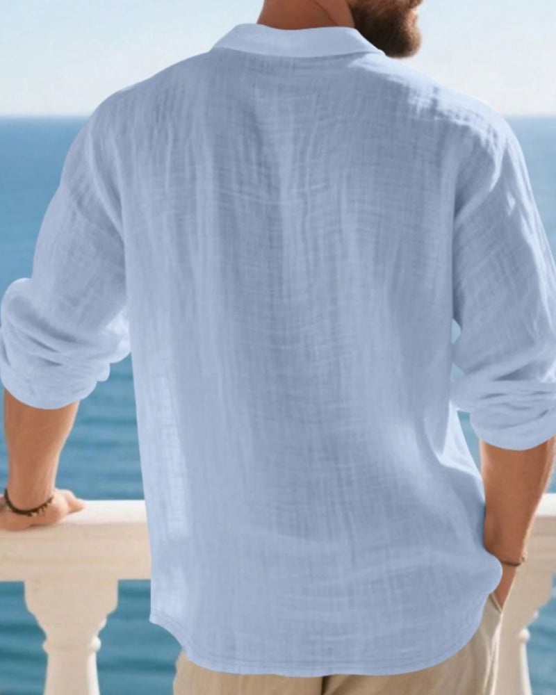 Chemise Homme Légère Coupe Ample Lin Manches Longues Polo
