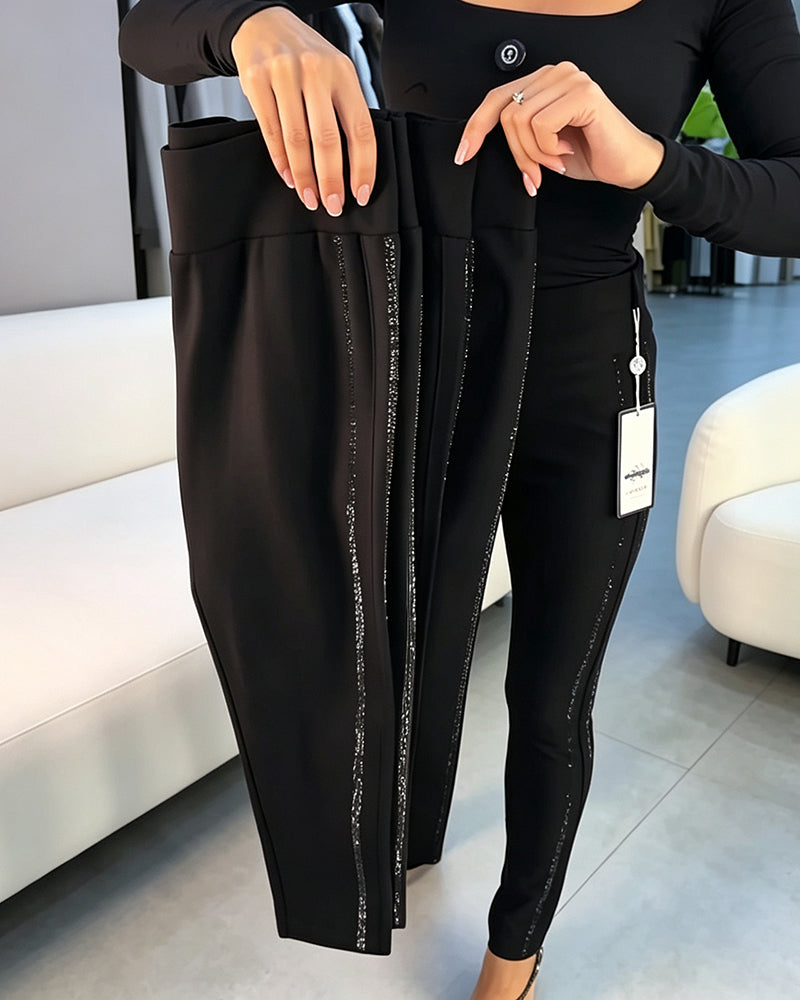 Pantalon Crayon Fin Scintillant Coupe Slim Stretch