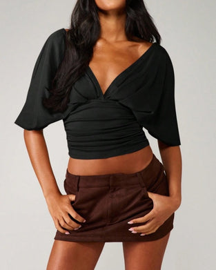 Haut Col V Manche Chauve-Souris Taille Attache