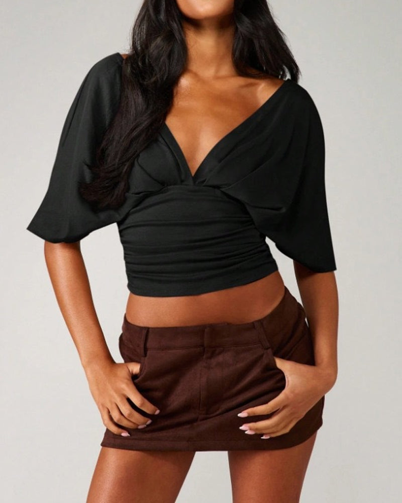 Haut Col V Manche Chauve-Souris Taille Attache