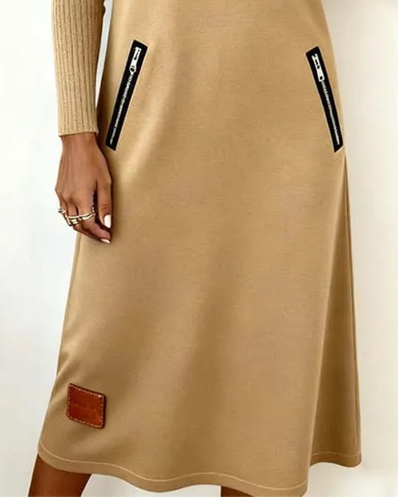 Robe Revers Fermeture Éclair Unie Ligne A