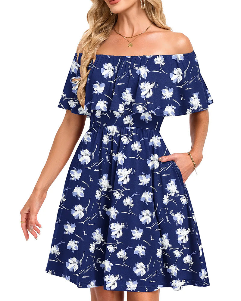 Robe Florale Épaules Dénudées Midi