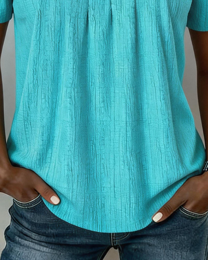 Blouse Décontractée Col Carré Uni