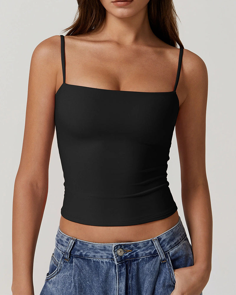 Cami Top Sans Bretelles Col Droit Bretelles