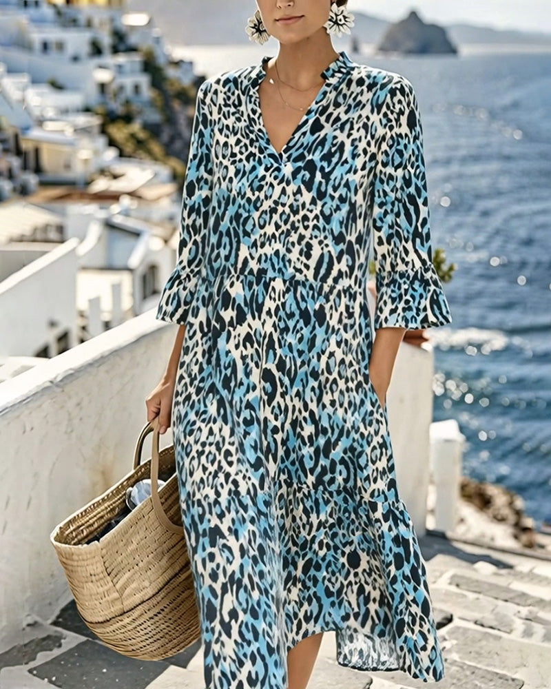 Robe Volant Dégradé Col En V Léopard