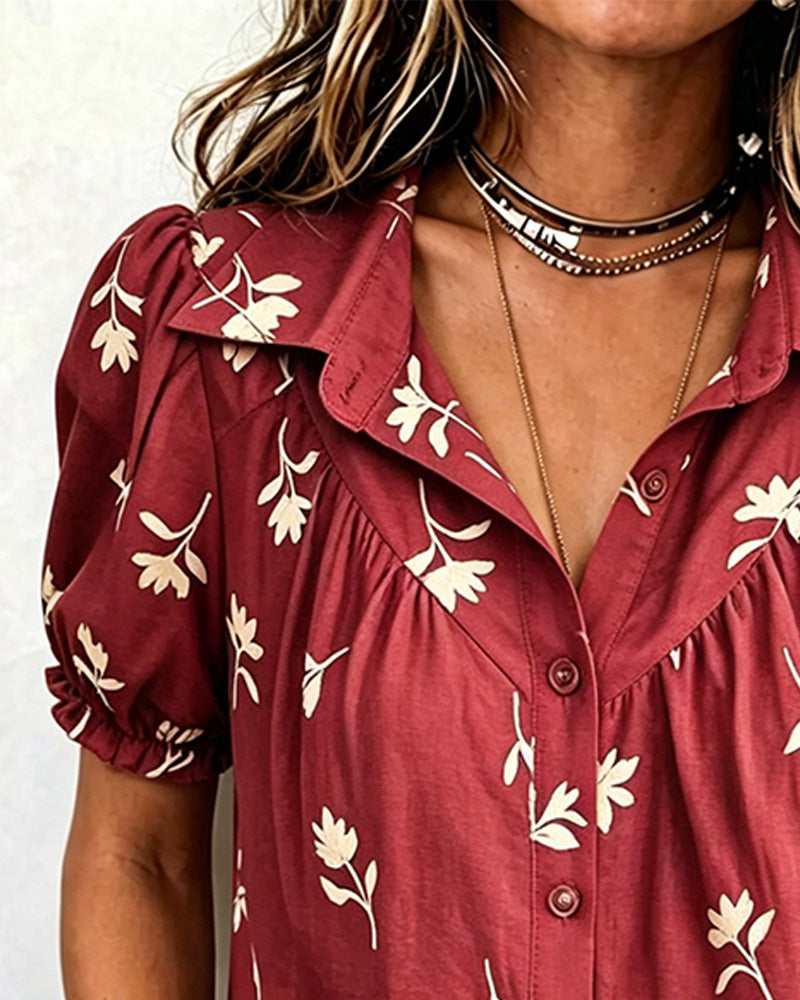 Blouse Manche Bouffante Décontractée Froncée