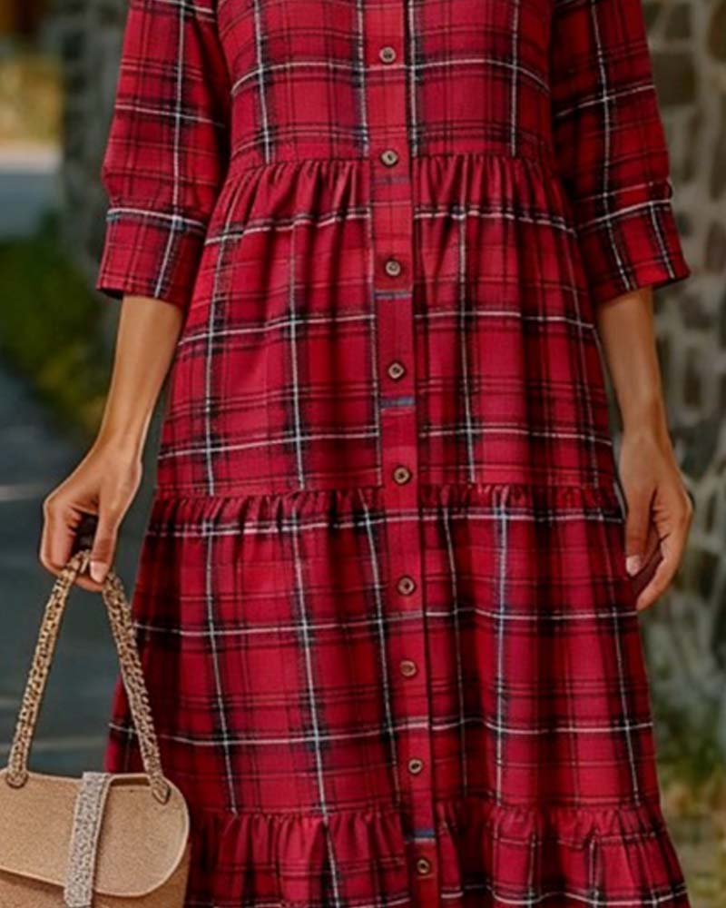 Robe Plaid Sept-Quart Manche Superposée